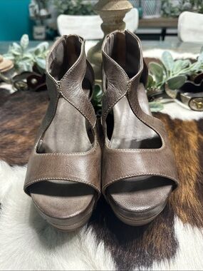 Antelope Taupe Cutout Peep-Toe Wedges